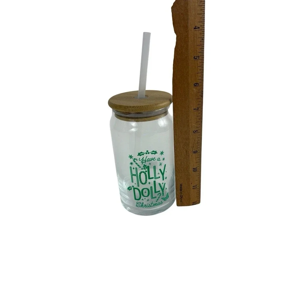 Dolly Parton Holiday Glass  “Have A Holly Dolly Christmas”  Lid with Straw  NEW